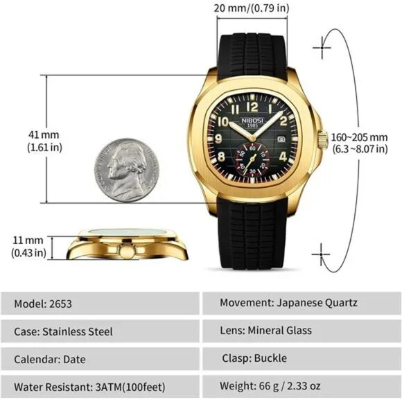 Mens Watches Analog Military Watch with Calendar Black Silicone Strap